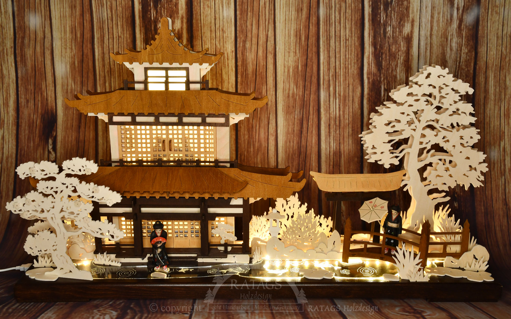 3D-Schwibbogen Japan, suur, USB, värviline alus, LED-ribaga, akrüülklaas