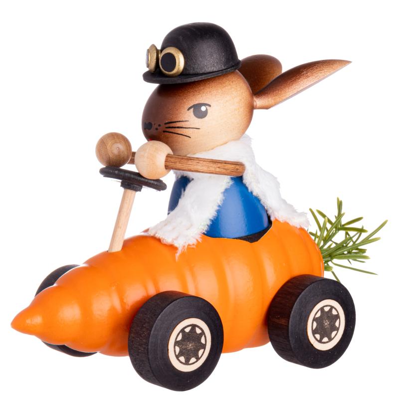 Easter bunnies, bunny in carrot car approx. 18 cm