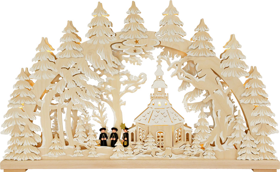 Large candle arch, carol singers, hoarfrost