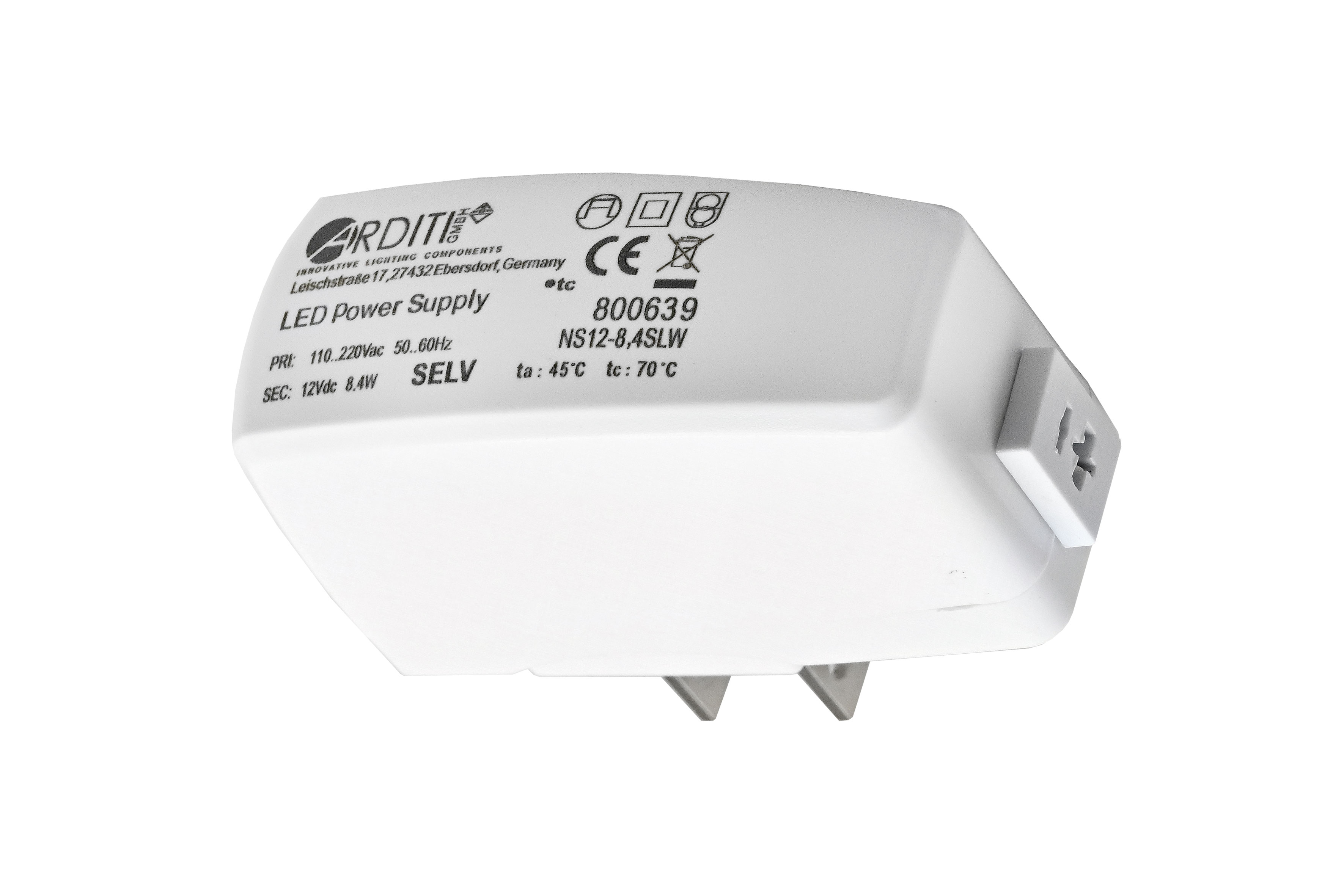 LED plug-in power supply 12V/8.4W white, AMI NS 12-8, 4SLW, AMI