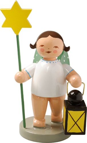 Engel mit Stern und Laterne dunkles Haar