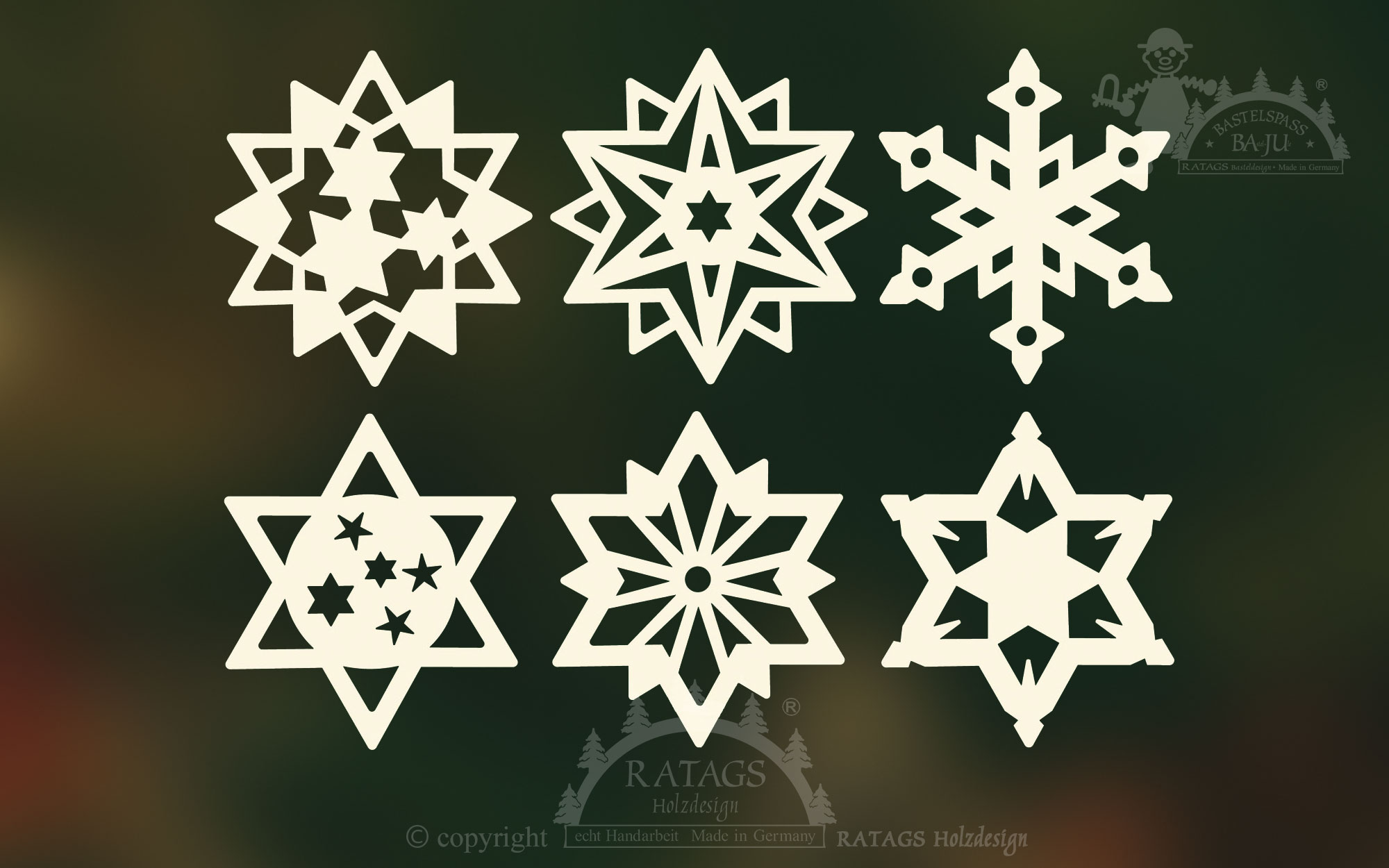 Tree decorations, set of 6, stars