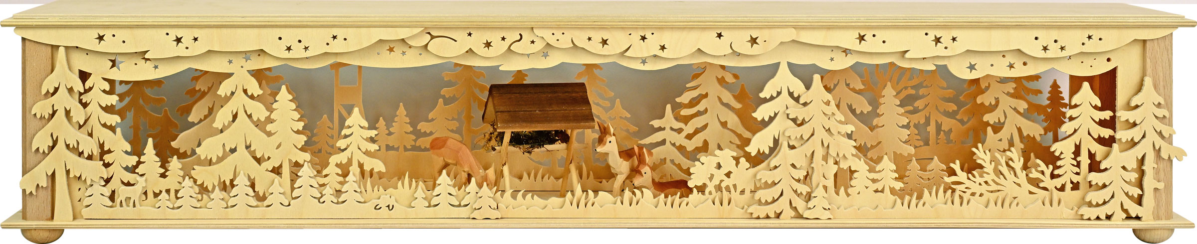 Large room light, feeding trough, 3 deer, natural