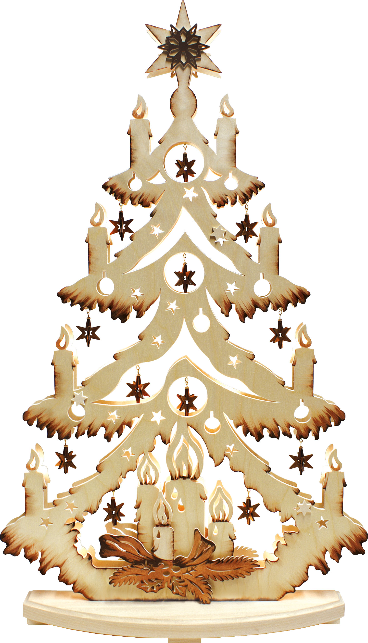 Tanne groß, 3D-Sterne, handbemalt, braun handbemalt, braun