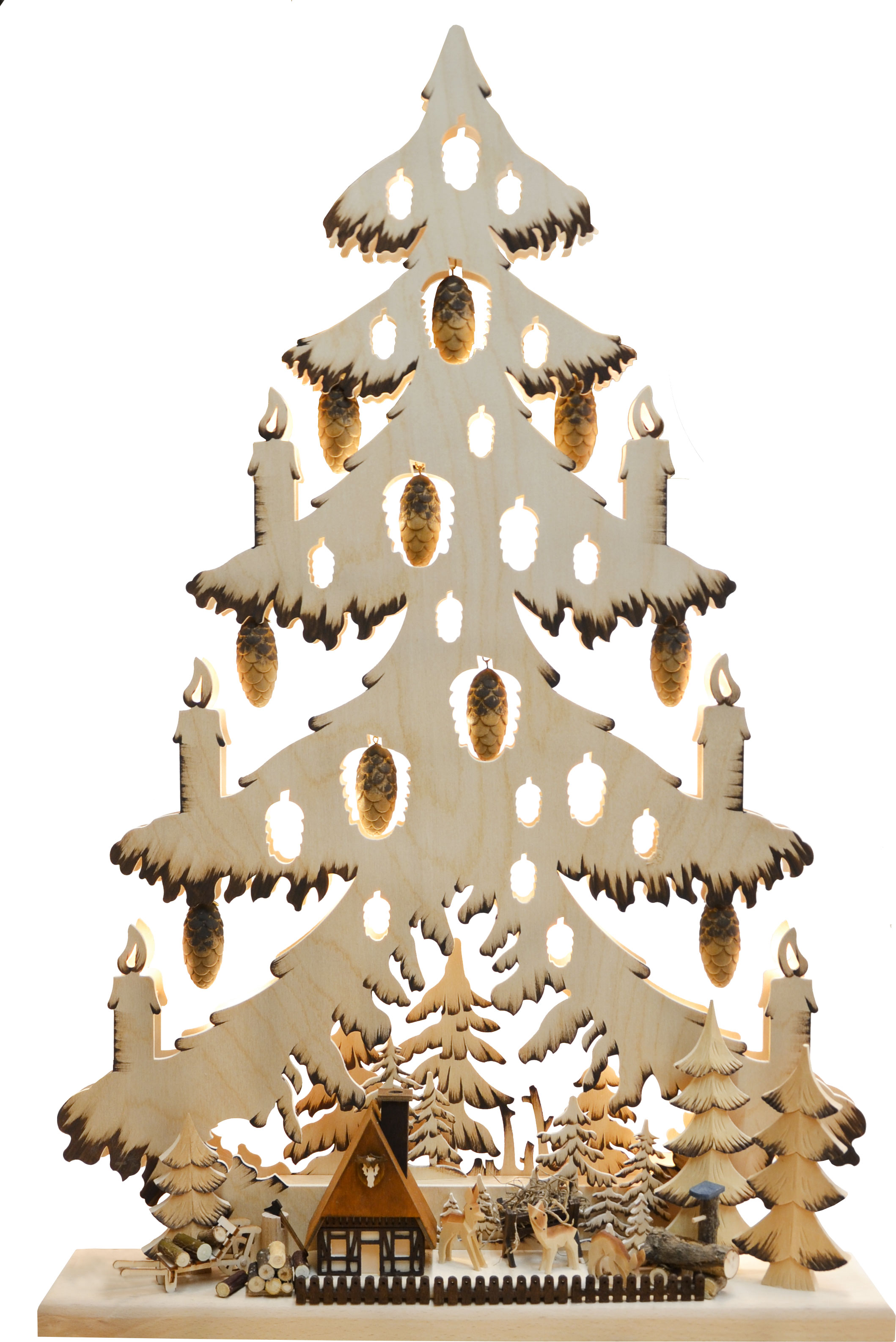 Large fir tree, game reserve, carved cones, hand-painted brown