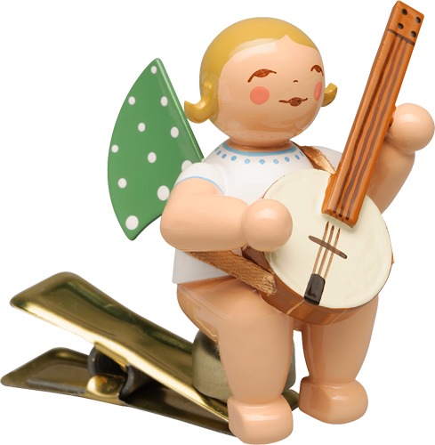 Engel mit Banjo, auf Klemme, blondes Haar