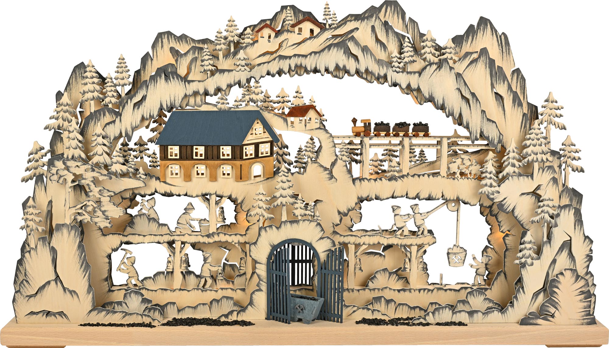 3D-ljusbåge, stor, gruvdrift, handmålad, grå