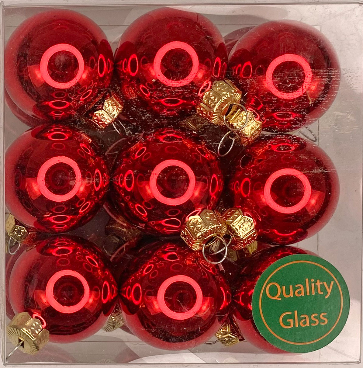 cb. 18 glassballs/cap, 3 cm red combi