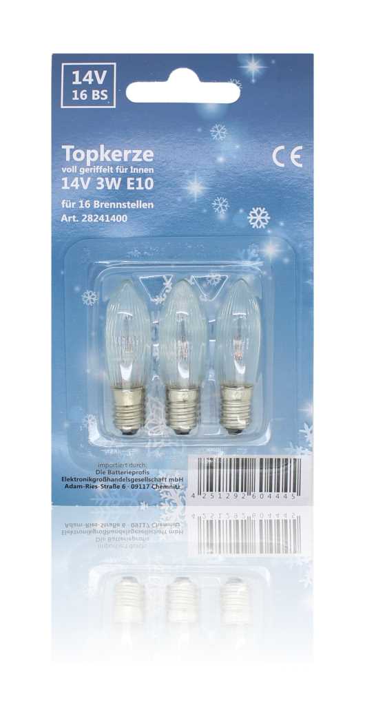 Topkerze voll geriffelt 14V 3W El0 3er-Bilster