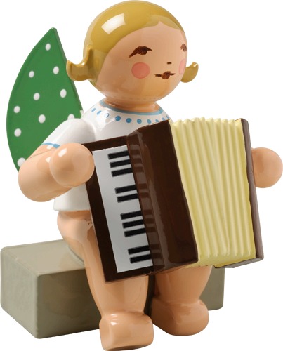Engel mit Akkordeon, sitzend blondes Haar