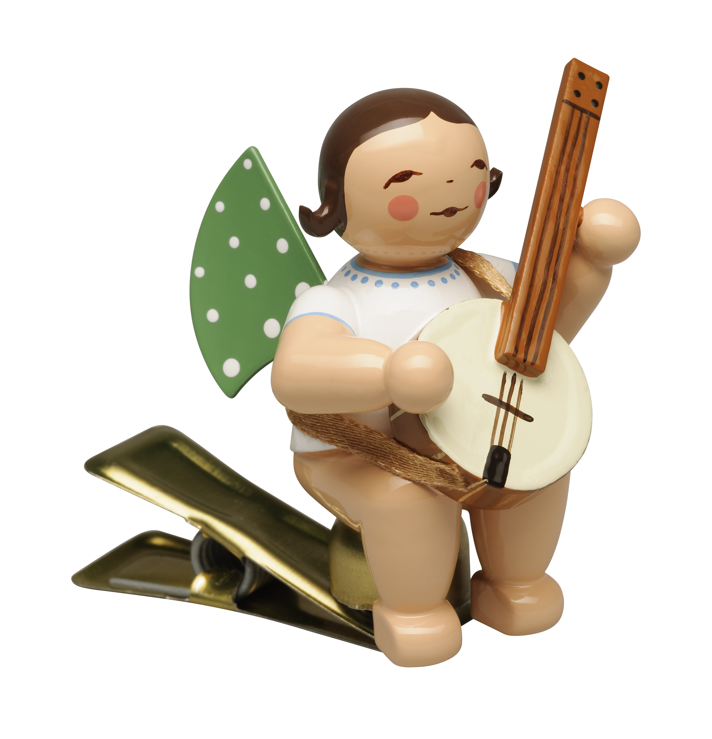 Engel mit Banjo, auf Klemme, dunkles Haar