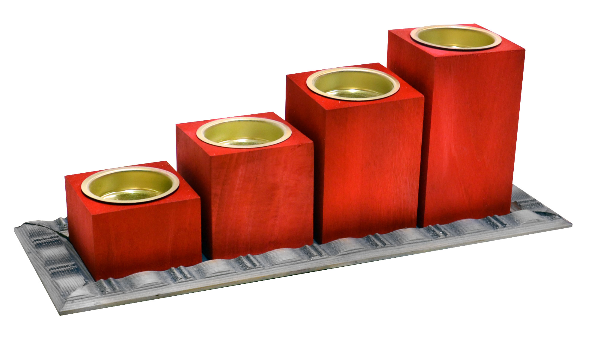 4 Teelichthalter auf Ornamentplatte, rot