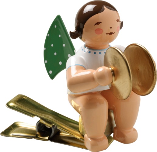 Engel mit Becken, auf Klemme dunkles Haar