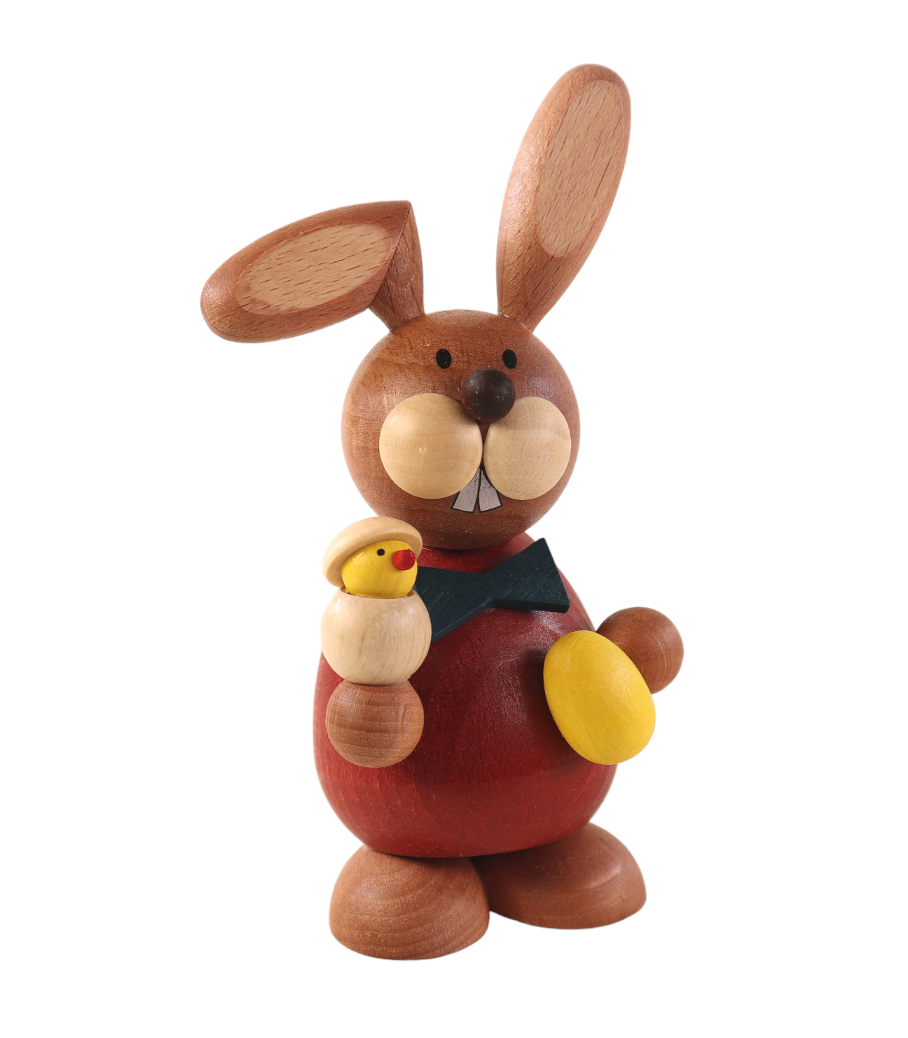 Easter bunny standing with egg and chick Size: 5.5 cm x 12 cm (W x H)