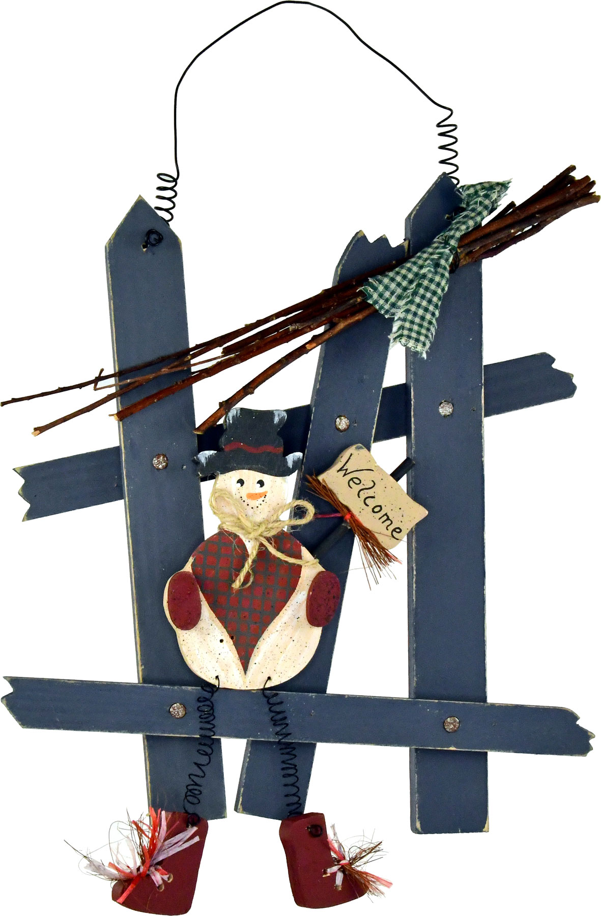 Door hanging Welcome with snowman Wood with wire