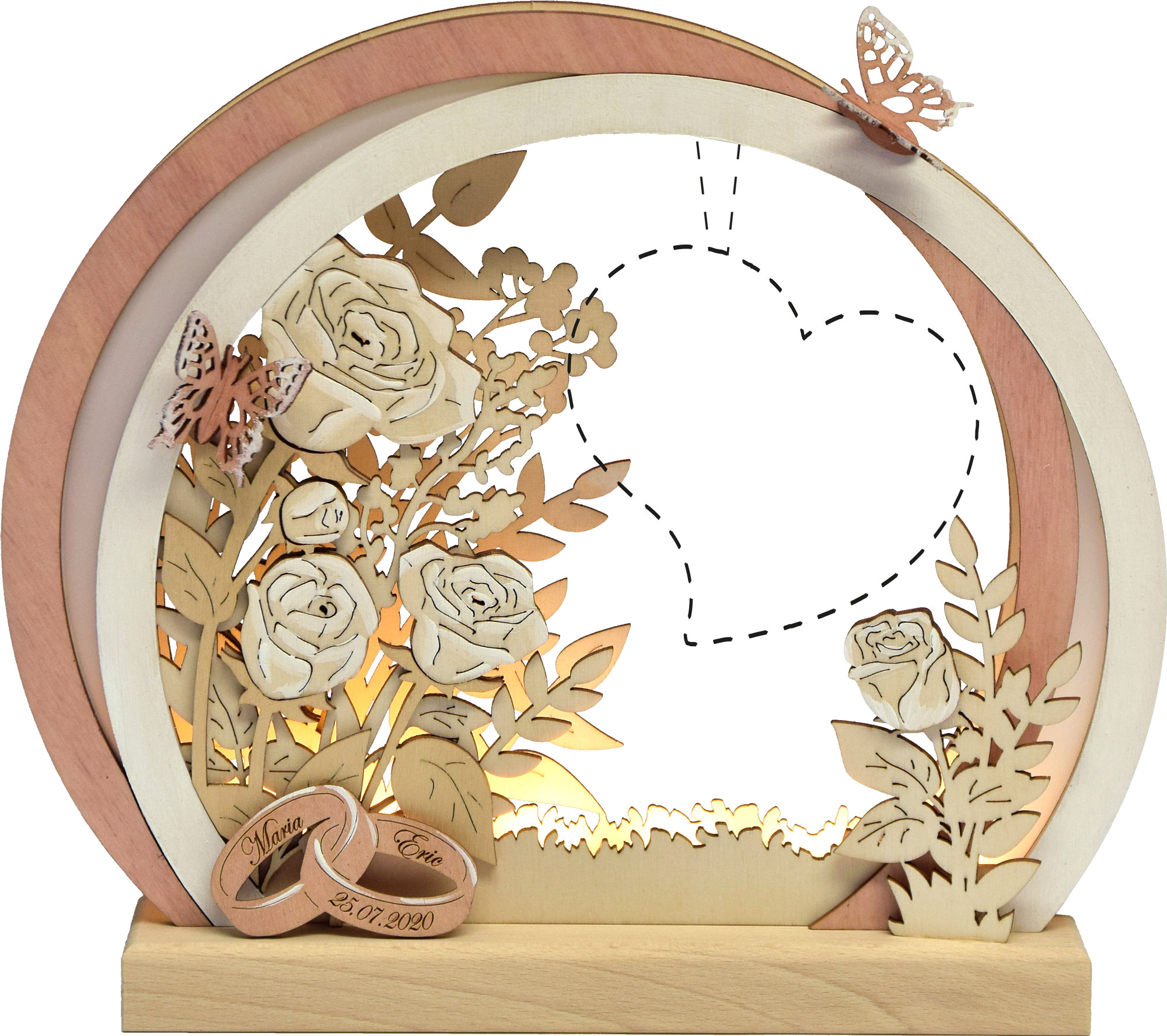 Lampe romantique, LED, ronde, roses, rose La gravure est comprise dans le prix !