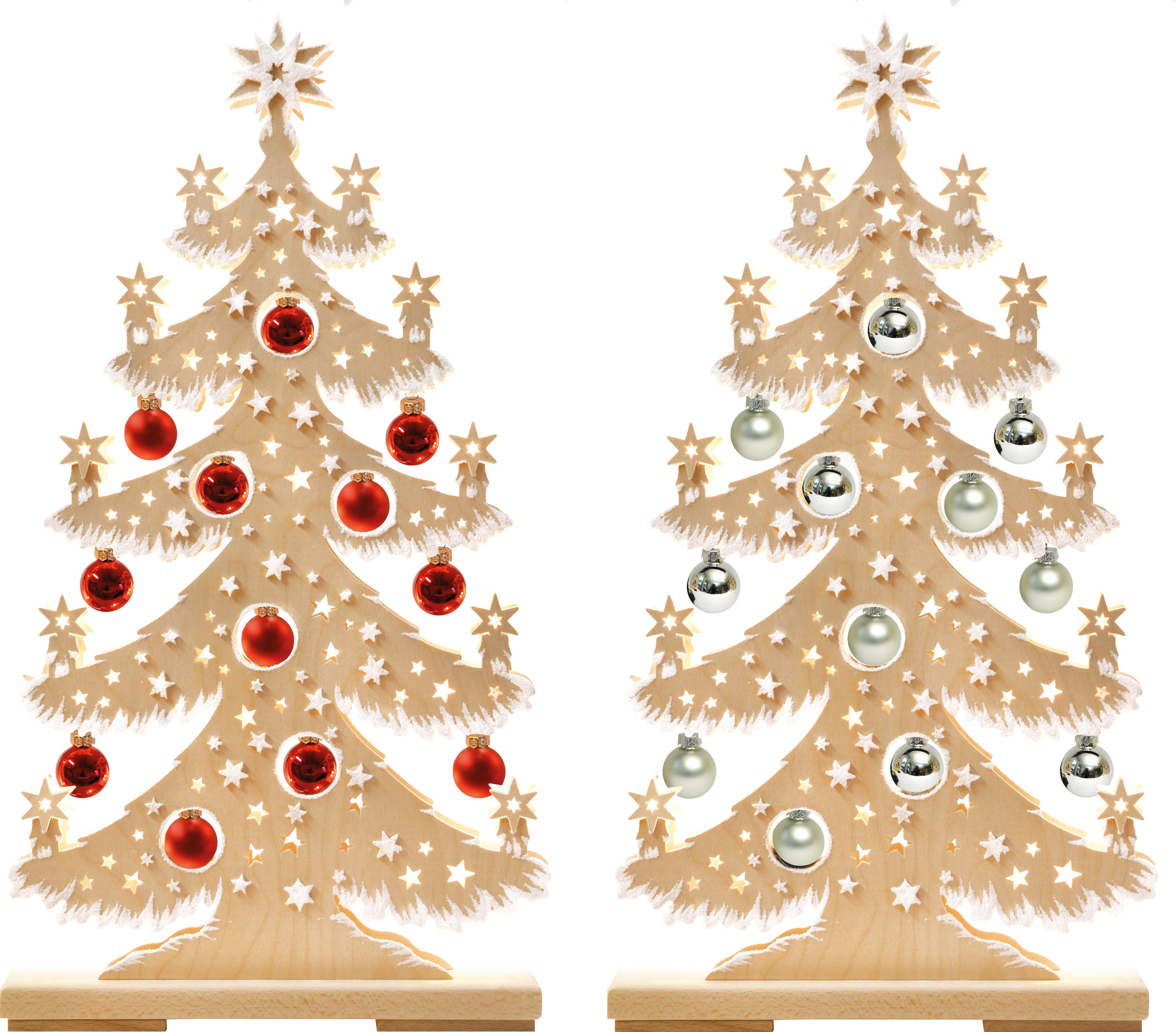 Fir tree mgr., 2 set of baubles, red+silver