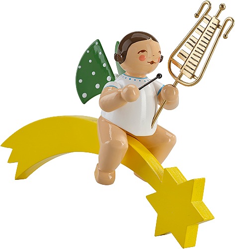 Engel mit Glockenspiel auf Komet dunkles Haar