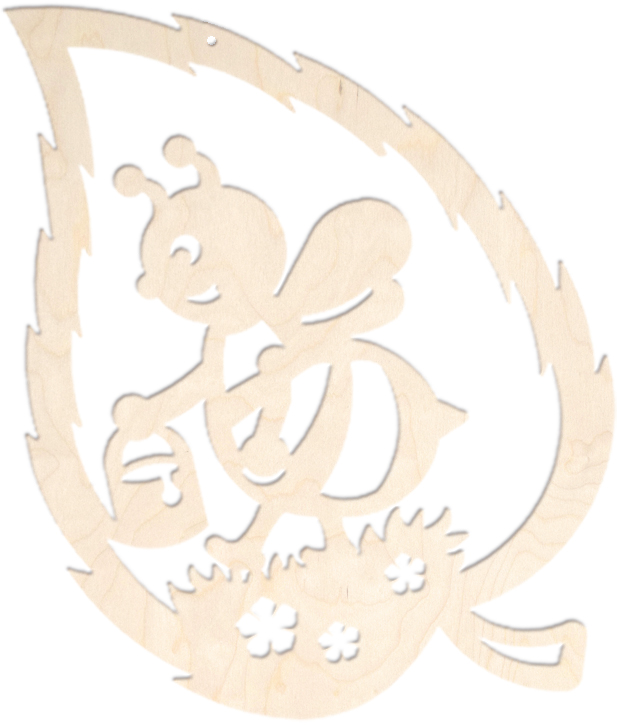 Window picture, leaf with bee