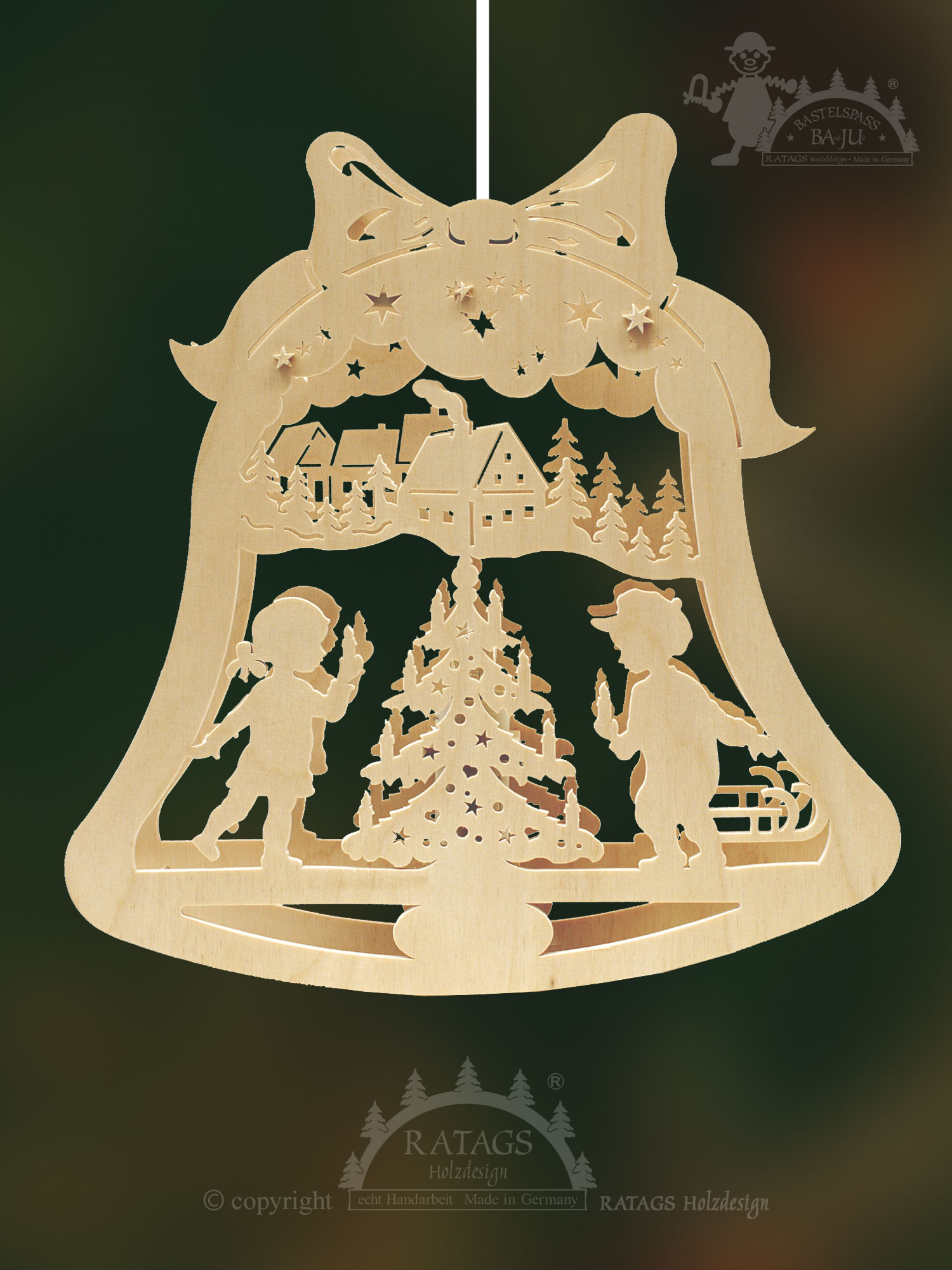 Window picture, illuminated, for crafting, bell, Christmas, self-assembly