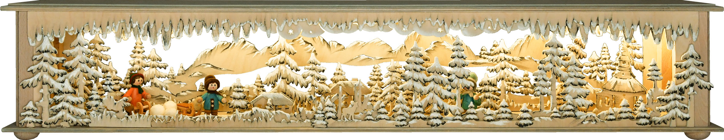 Luminária grande, 3 crianças de inverno, pintada à mão em cinza, geada