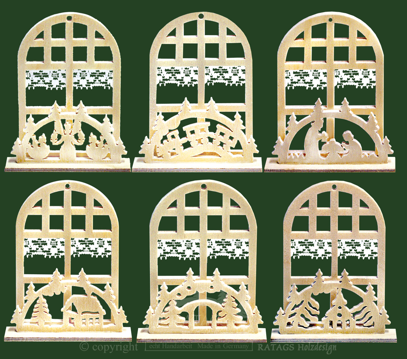 Tree decorations, set of 6, candle arch in the window