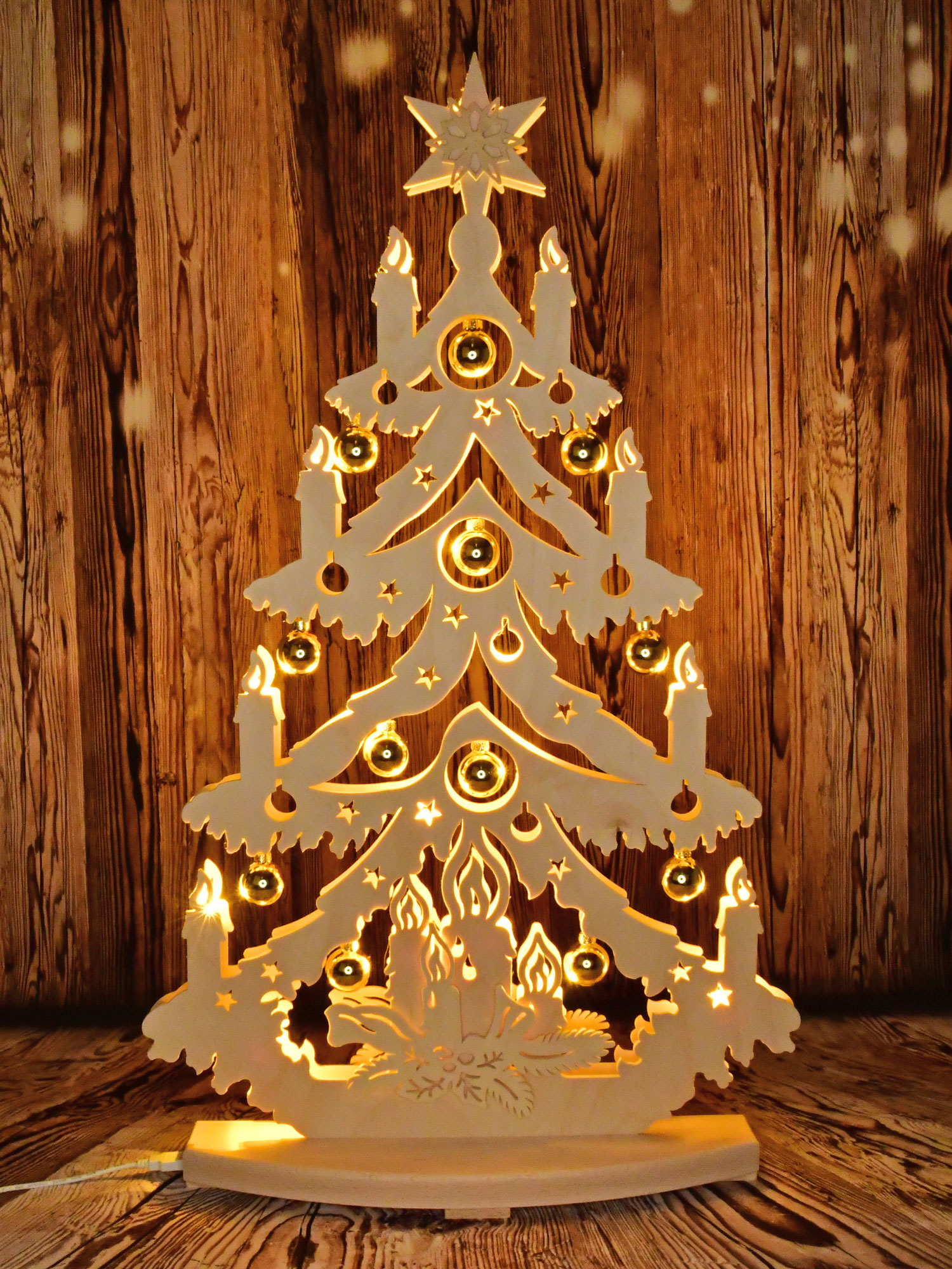 Gran, stora, trädkulor, guldljusa kulor