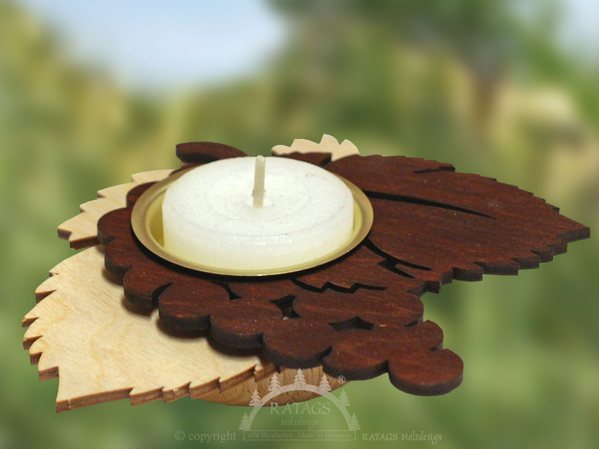 Tealight holder, wine, stained, natural leaf