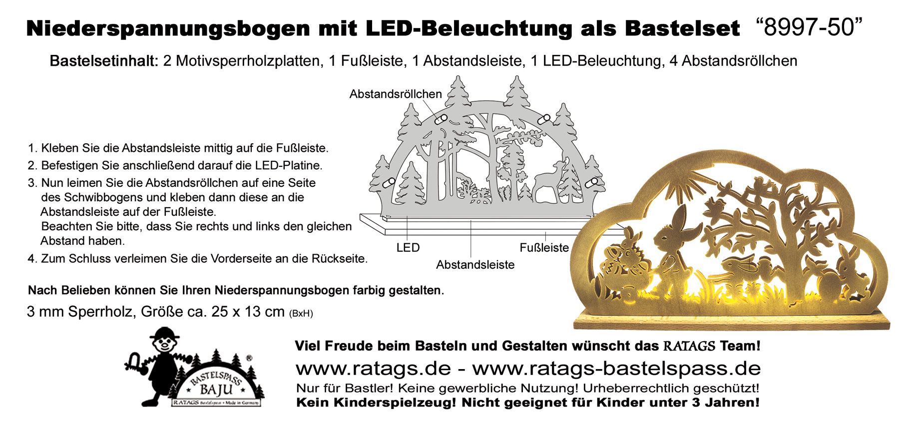 Schwibbogen mit LED zum Basteln Hasenkinder