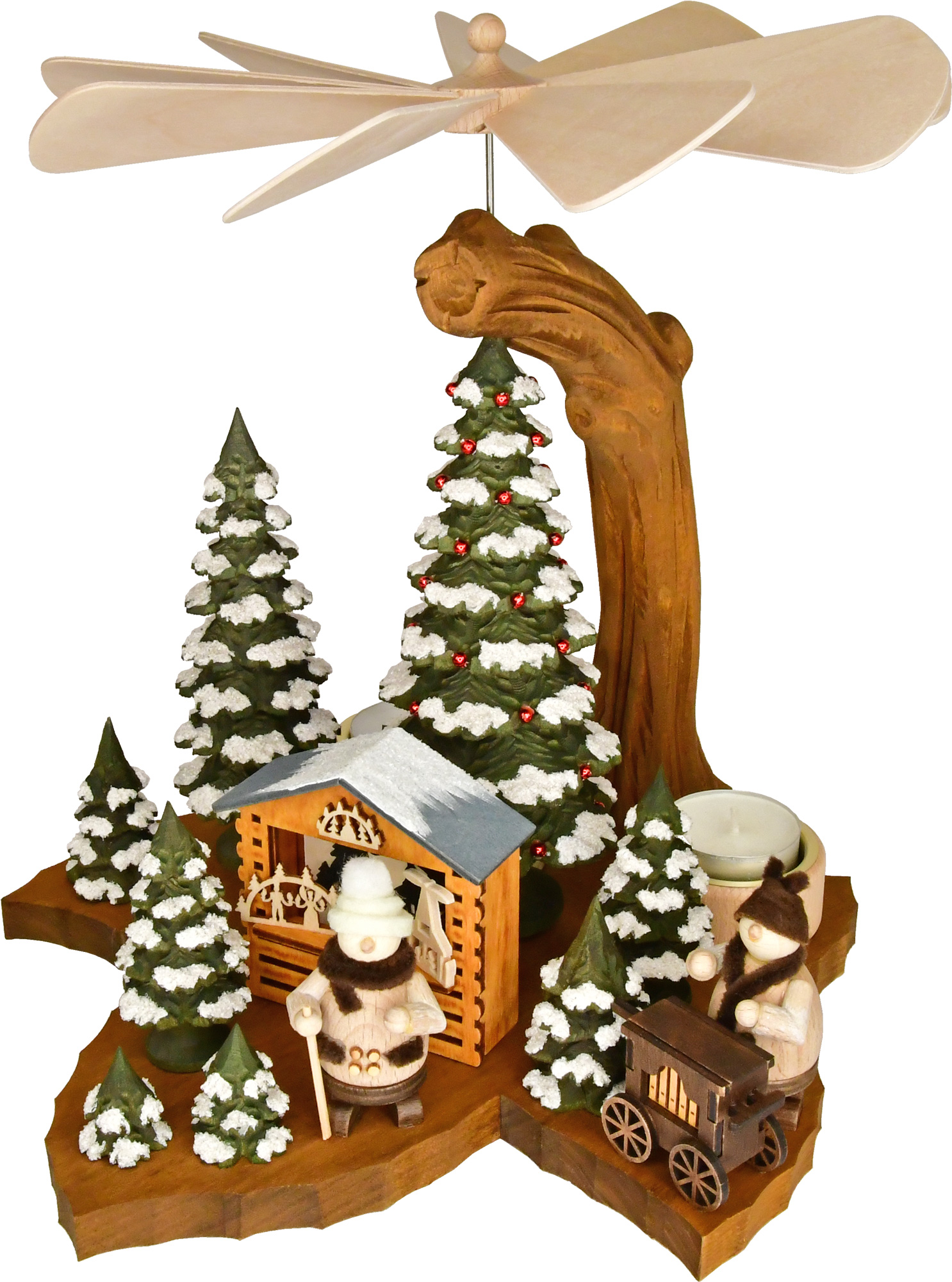 Blattpyramide, Mollis im Winterwald, Massivholz, 2 Teelichte
