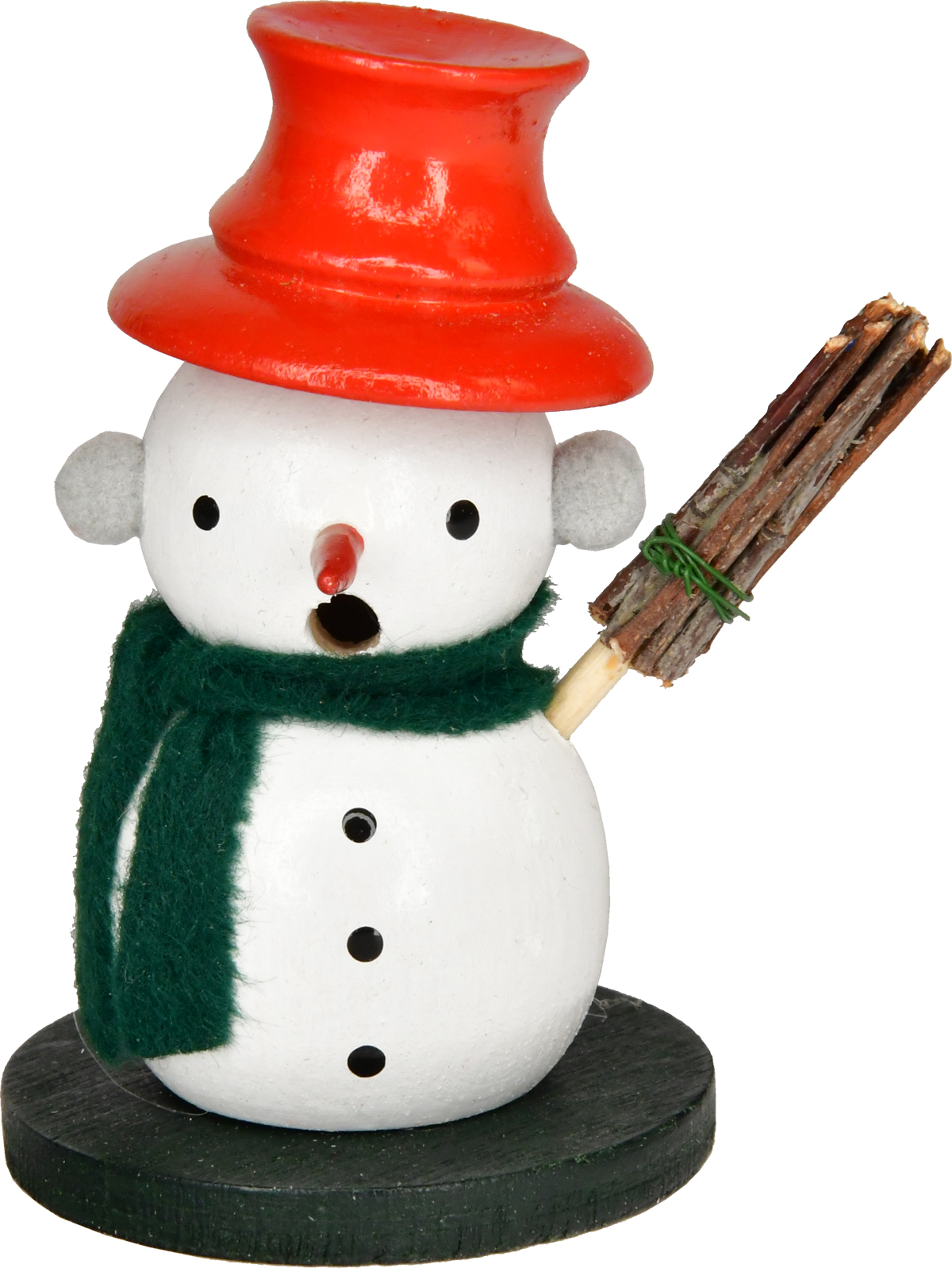 MiniRäuchermännchen, Schneemann, weiß, roter Hut, grüner Schal MiniRäuchermännchen, Schneemann, weiß, roter Hut, grüner Schal