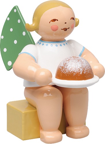 Engel, klein, mit Kuchen blondes Haar