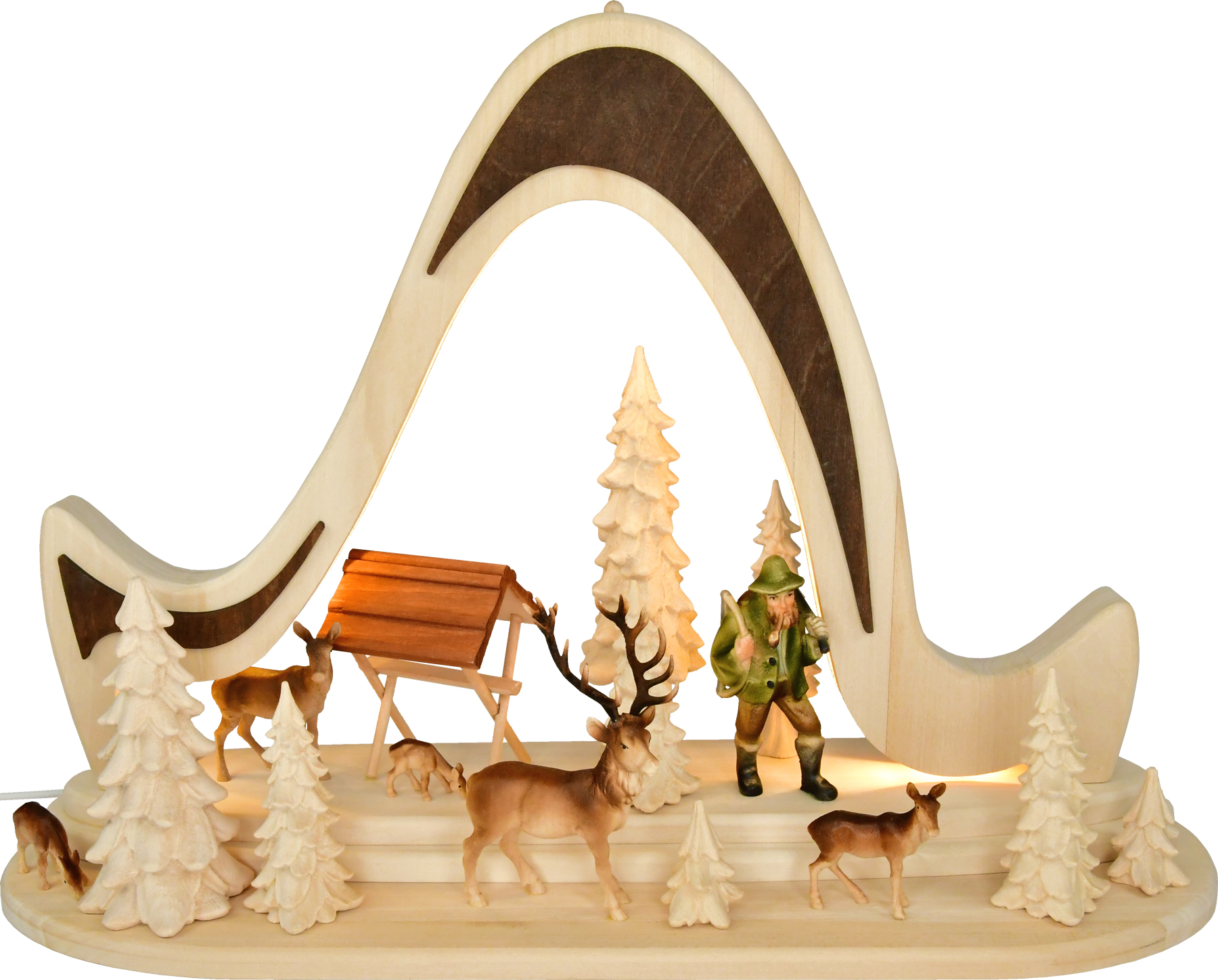 Arco de madeira maciça sem decoração, castanho com iluminação LED