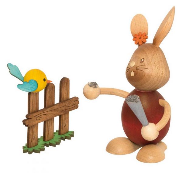 Osterhase, Stupsi Hase mit Vogel ca. 12 cm