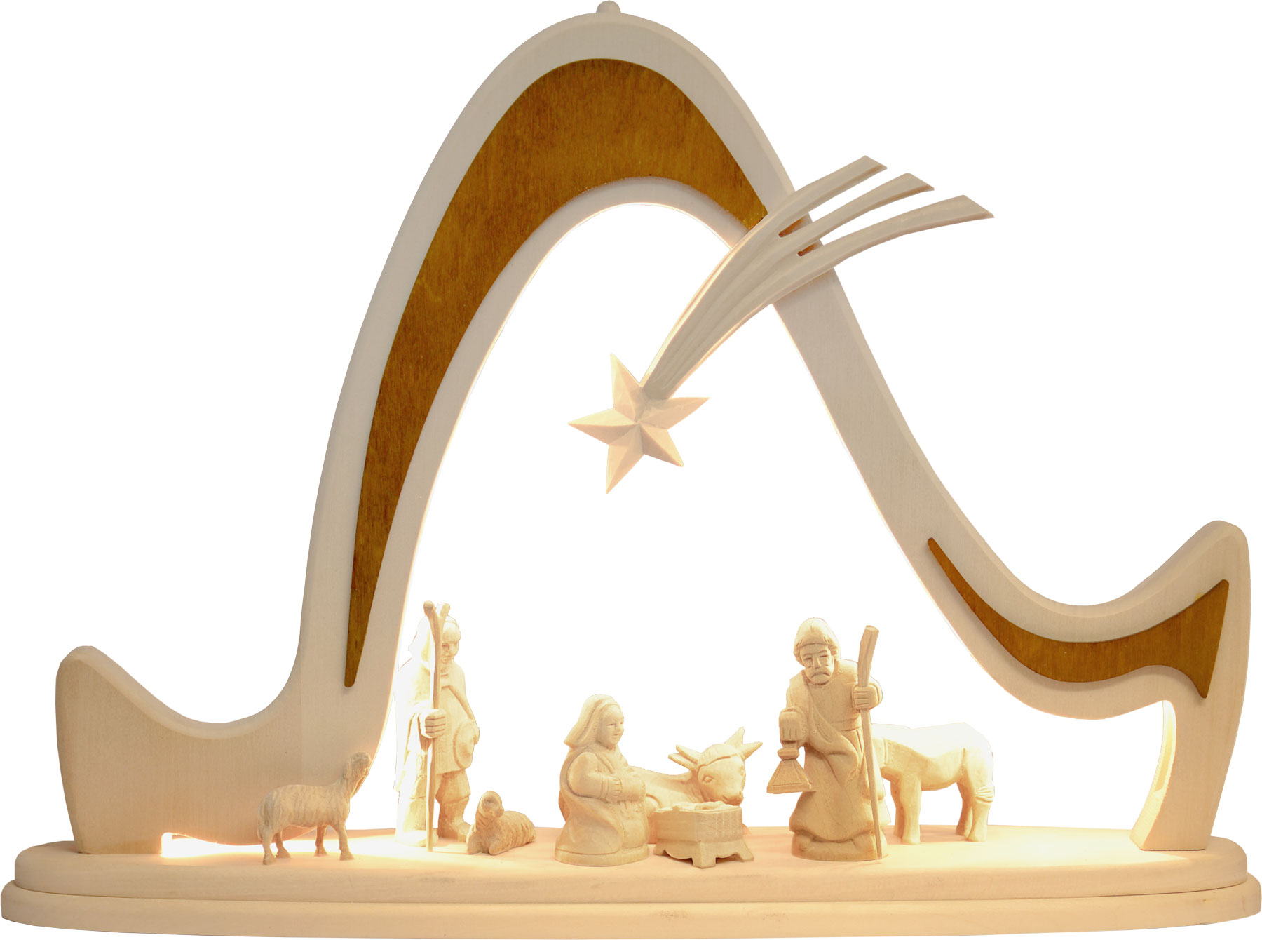 Massivholzbogen, Christi Geburt mit LED-Beleuchtung, Gr. 45 x 30 cm