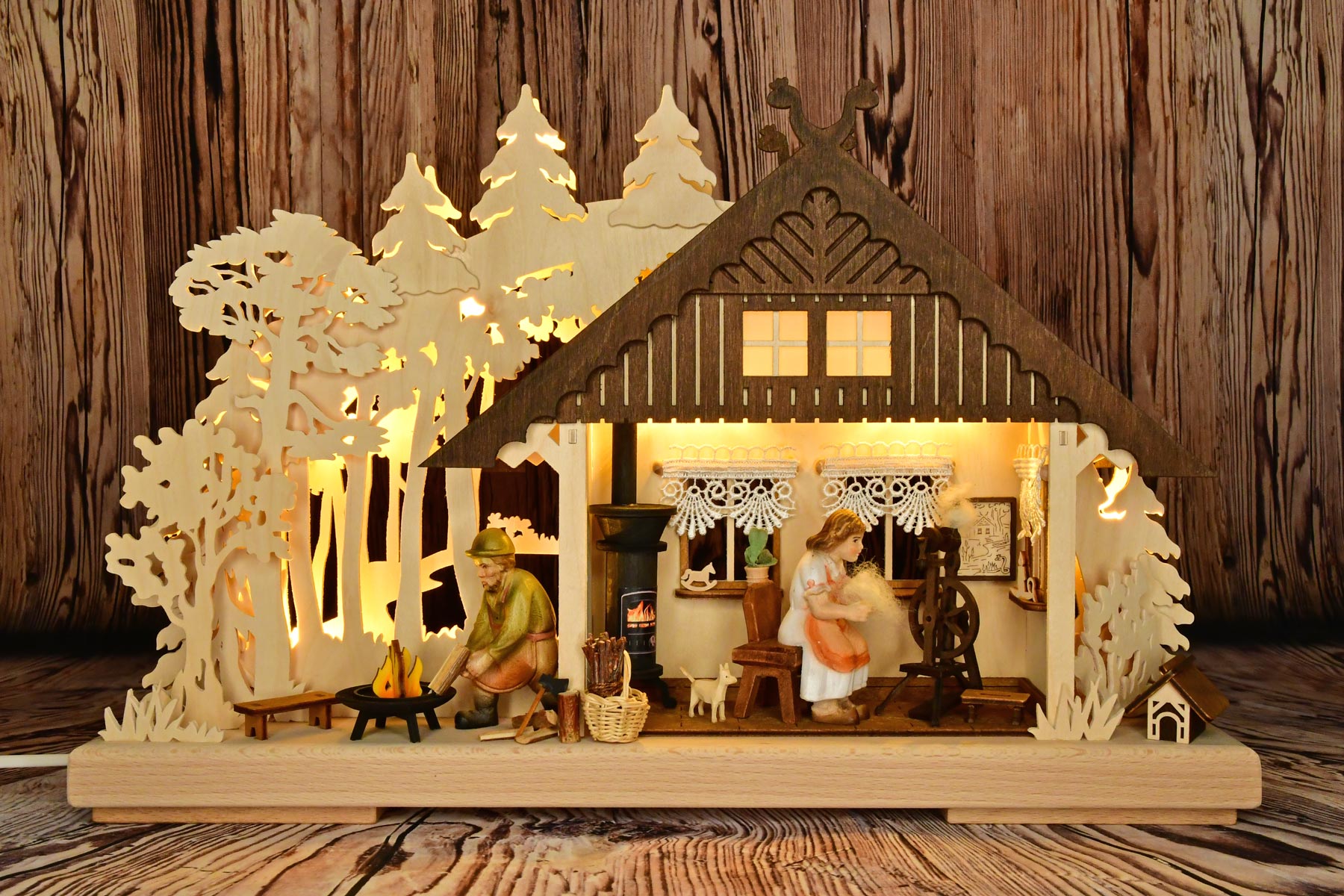 3D candle arch, small craftsman's workshop with fireplace