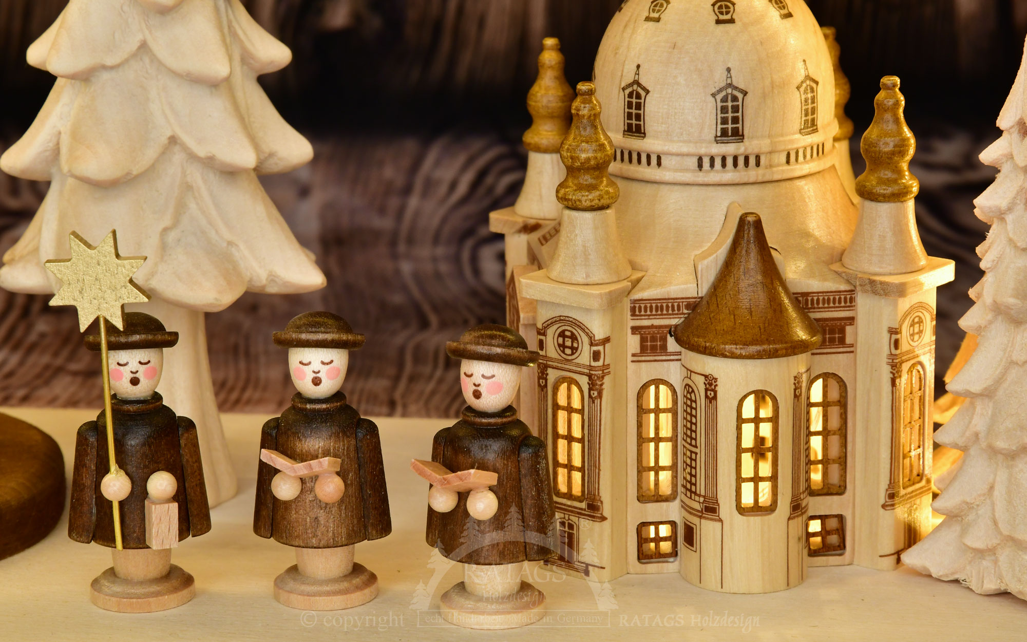Arc en bois massif, Frauenkirche avec chœur d'enfants et éclairage LED