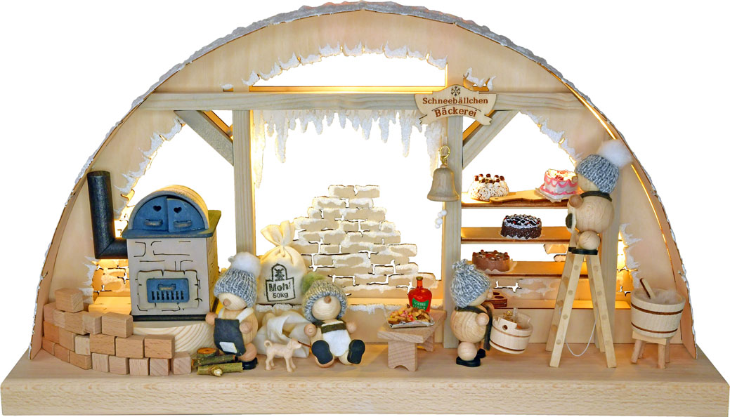 Small 3D candle arch, snow globes, hoarfrost