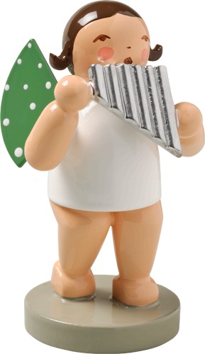 Engel mit Panflöte dunkles Haar