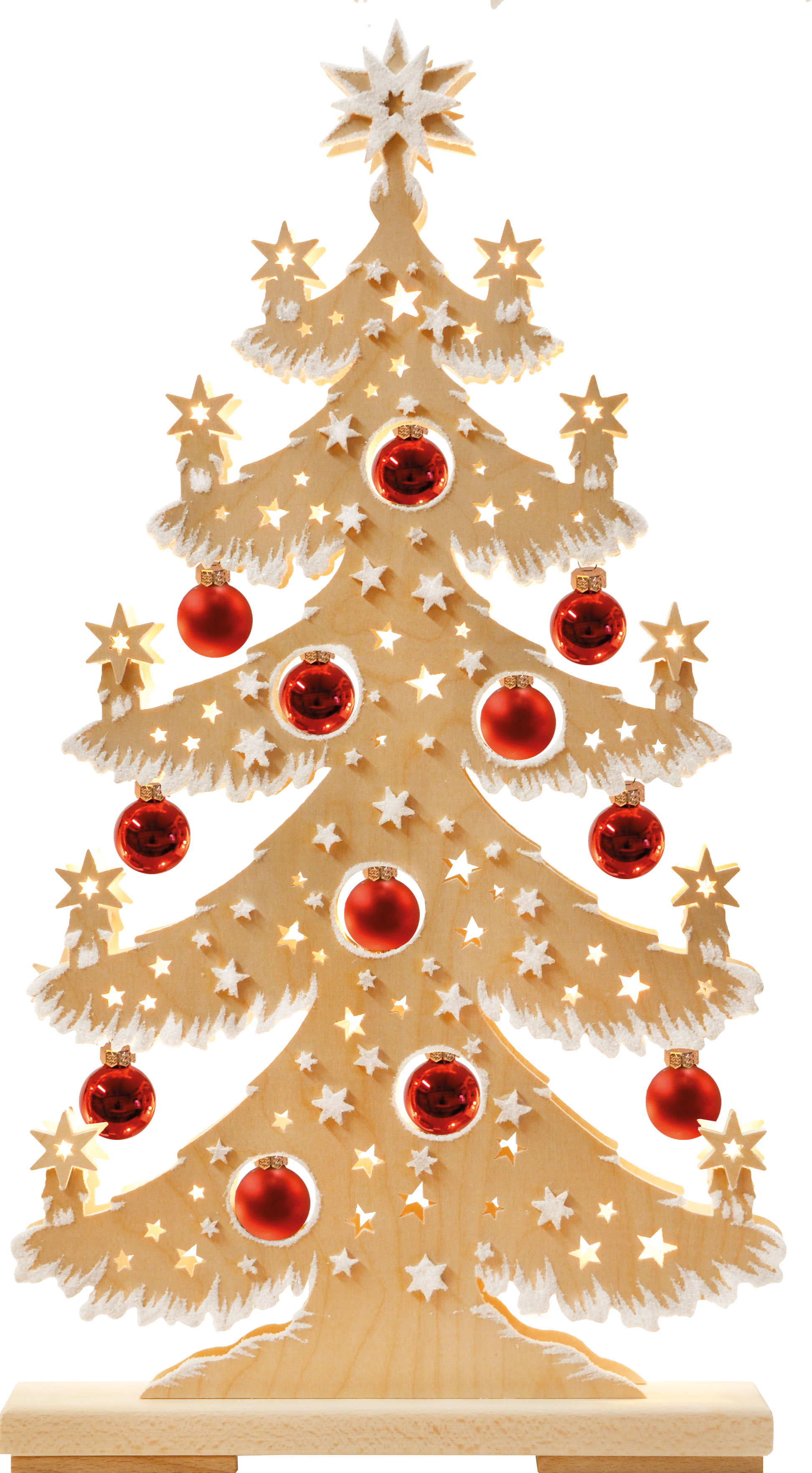 Fir tree mgr., red baubles, hoarfrost