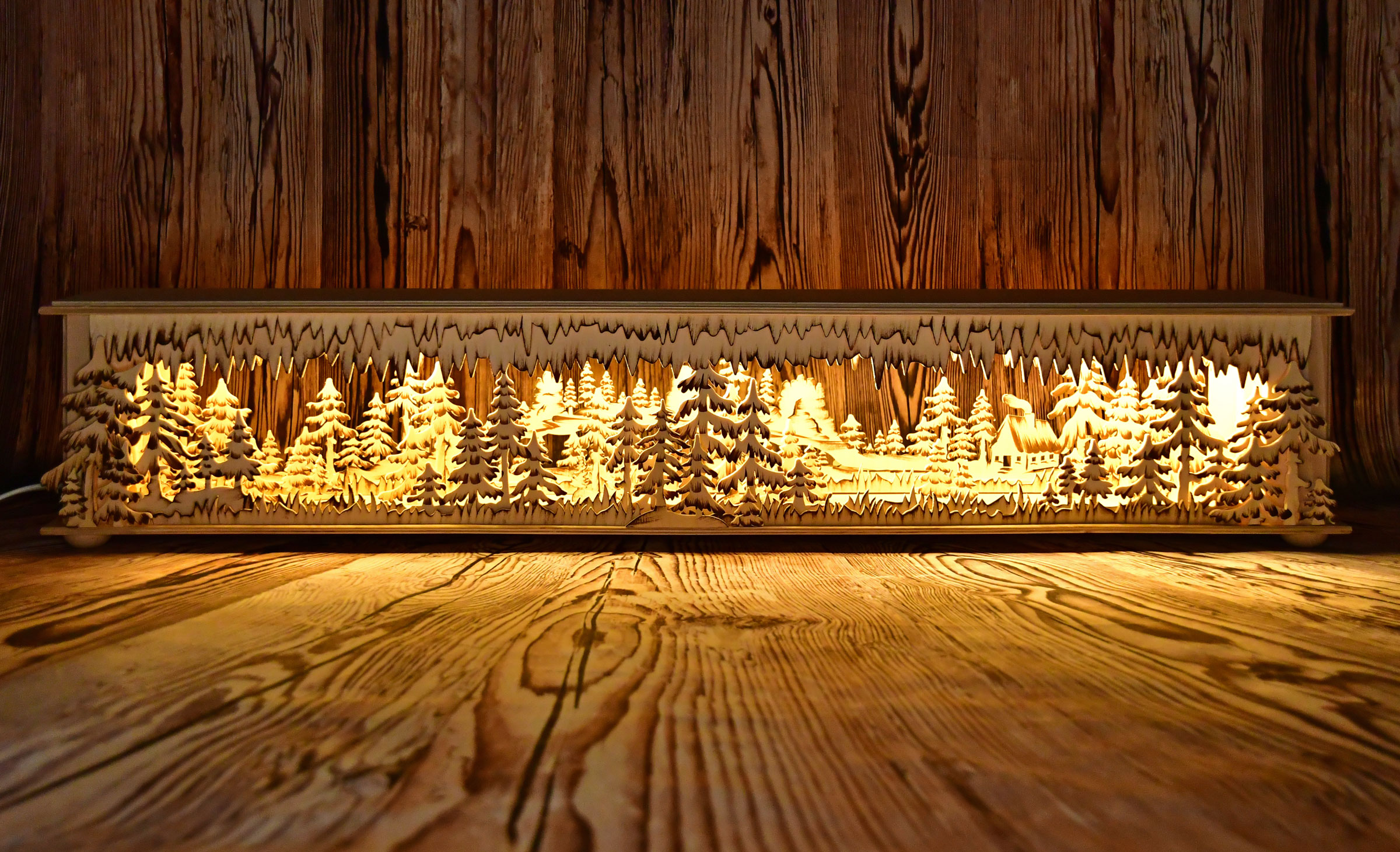 Room lamp, large, forest, sandstone mountains, hand-painted brown