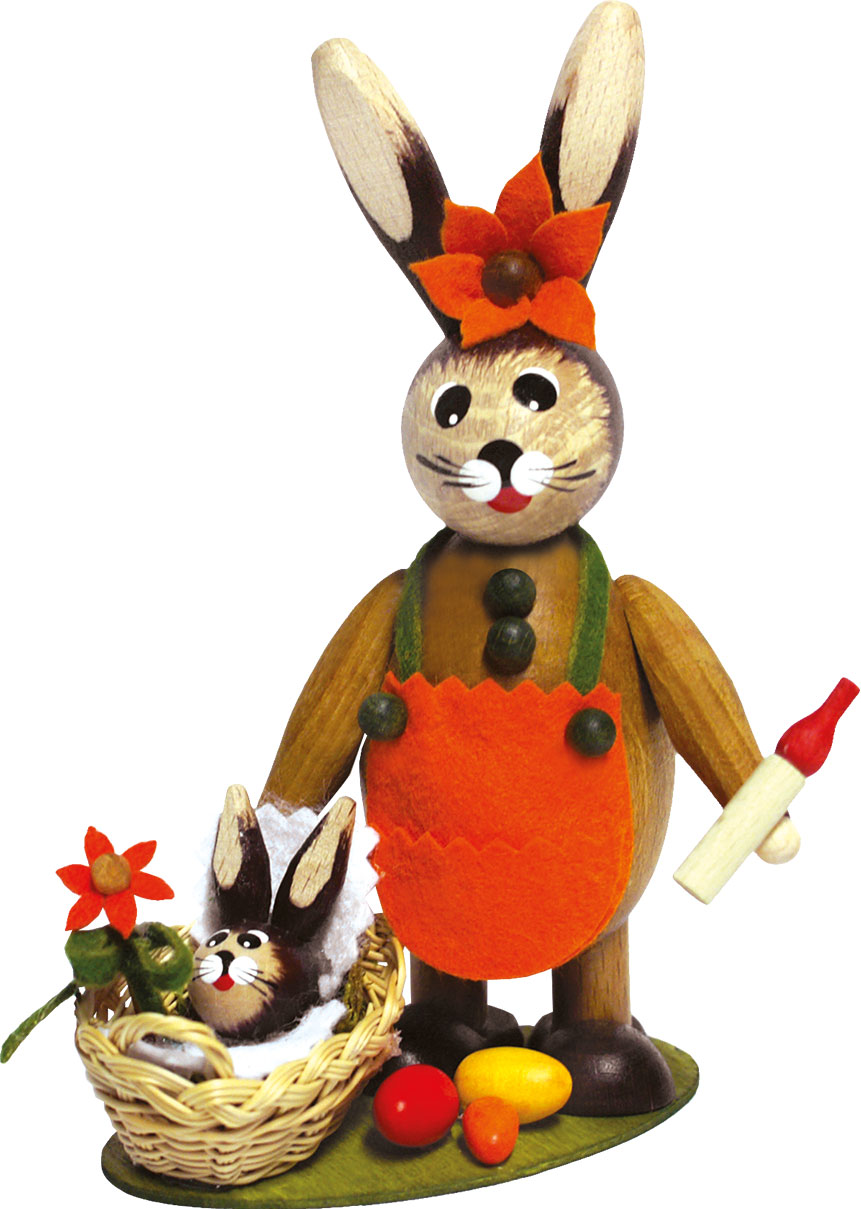 Mother rabbit, child in cradle, orange-green