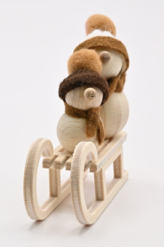 Snowmen on sledges, natural H 5 cm