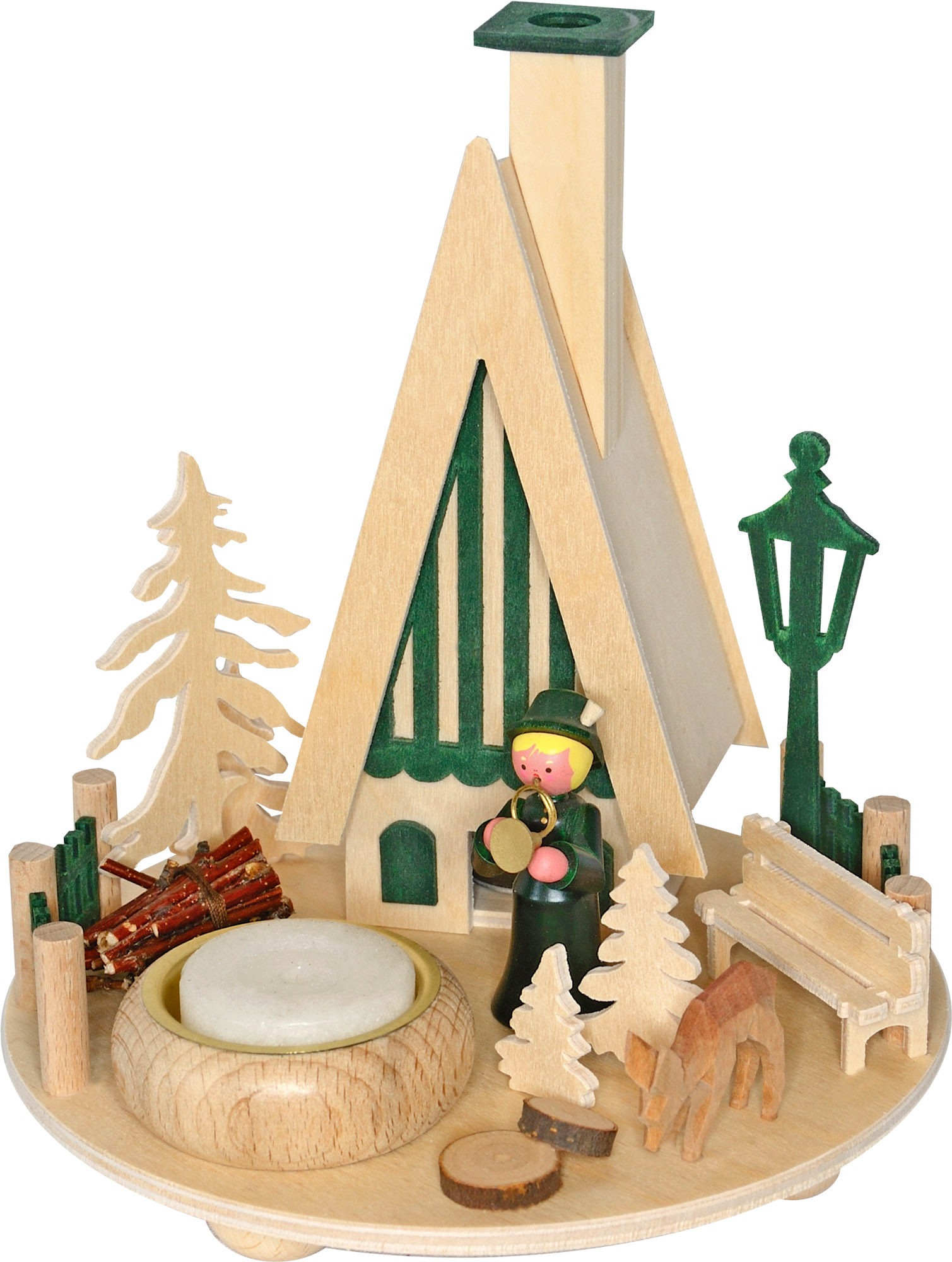 Light plate, incense house, hunting horn blowing, green