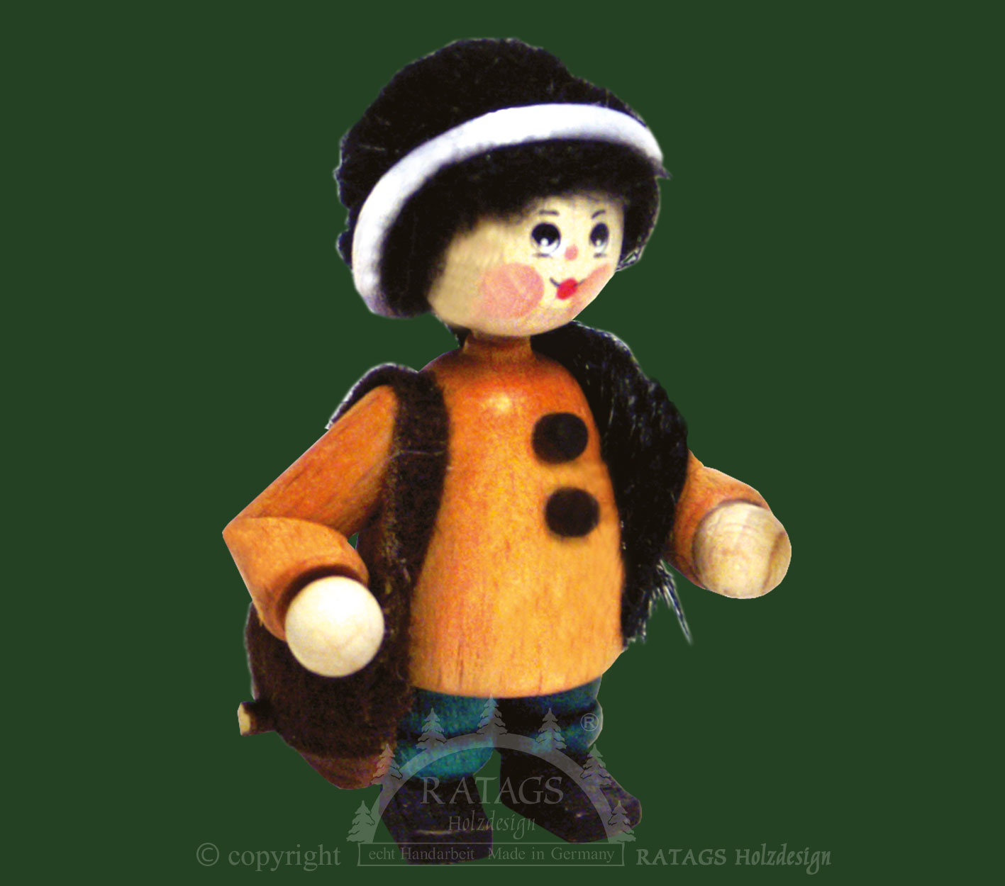 Figur, Kind mit Tasche und Pferdeschwanz Figur, Kind mit Tasche und Pferdeschwanz