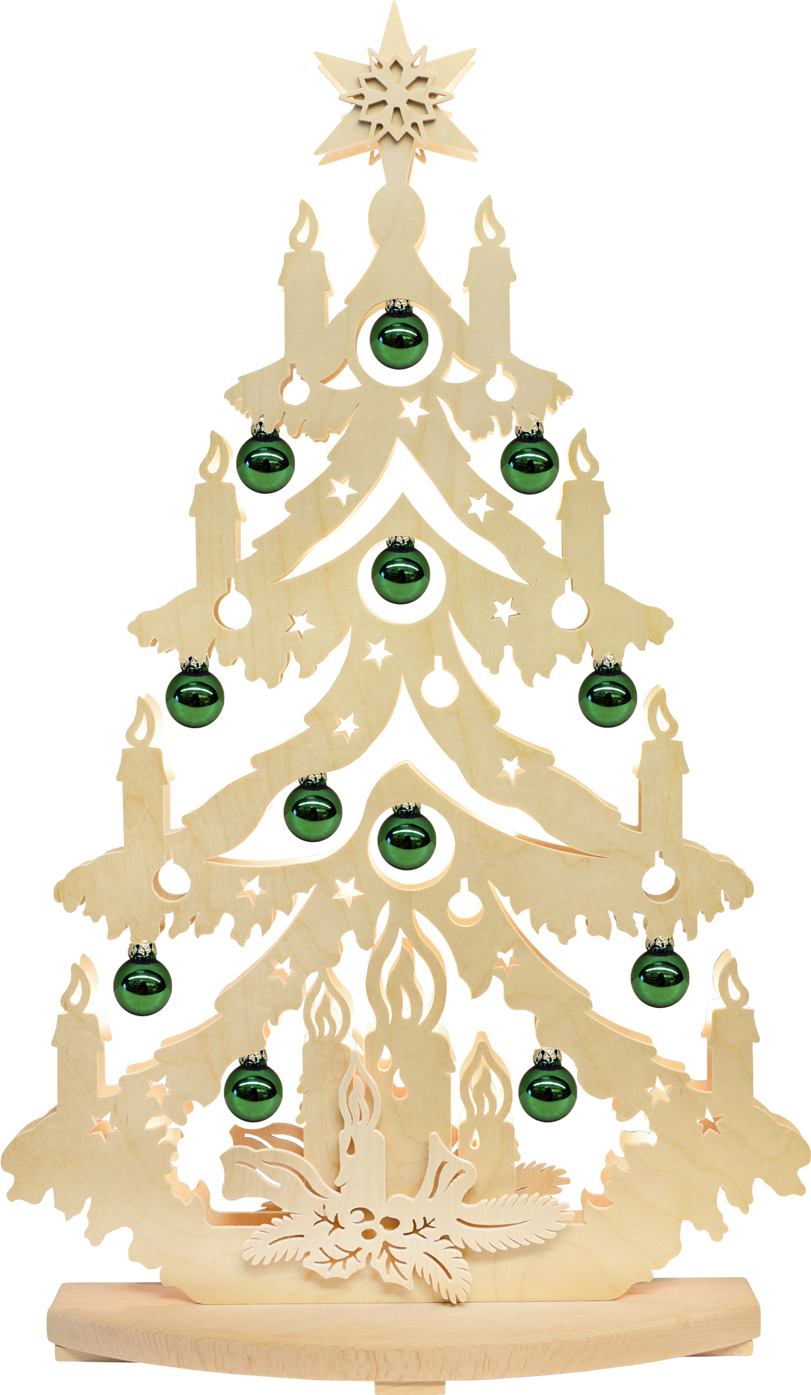 Large fir tree, tree baubles, shiny green