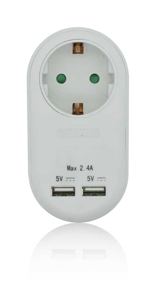 Adapter 1x Schutzkontakt weiß mit 2 USB- Anschlüssen