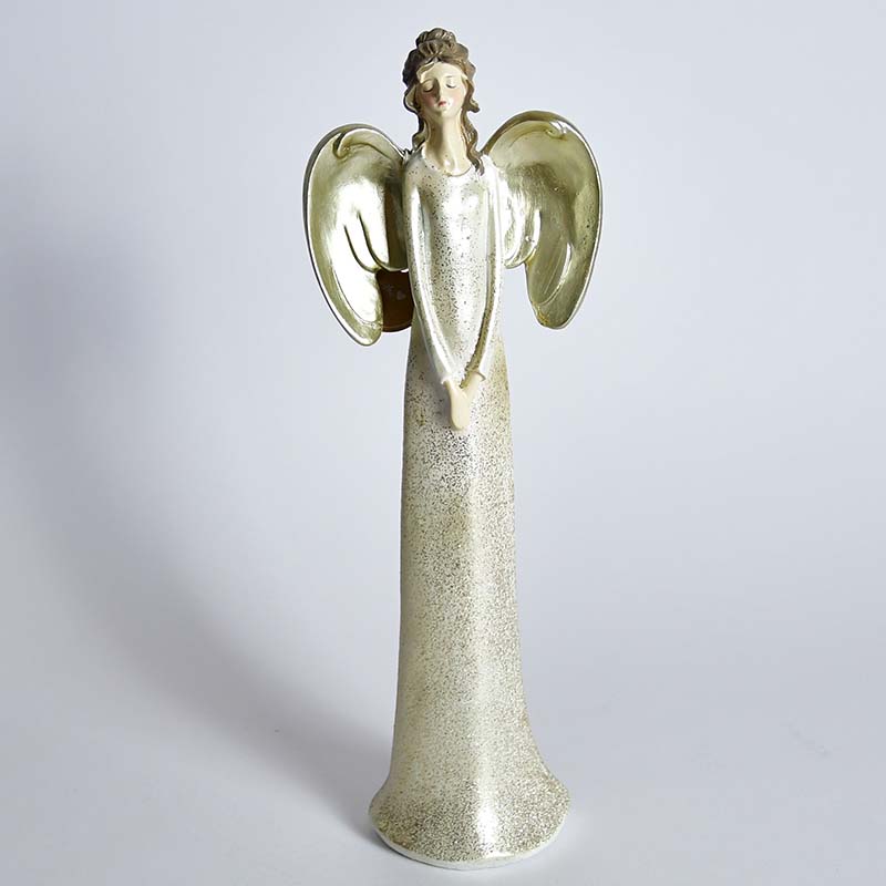 Figur Evgenia, 2 sort., engel, H 35 cm kunstharpiks, guld