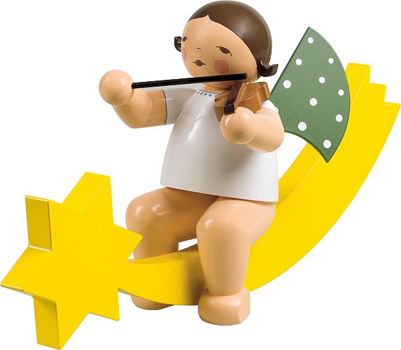 Engel mit Geige, auf Schweif dunkles Haar