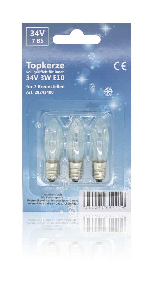 Topkerze voll geriffelt 34V 3W El0 3er-Bilster